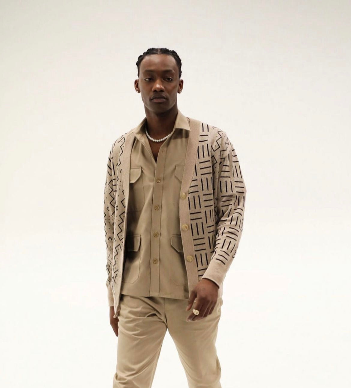 Beige Bogolan Knitted Cardigan