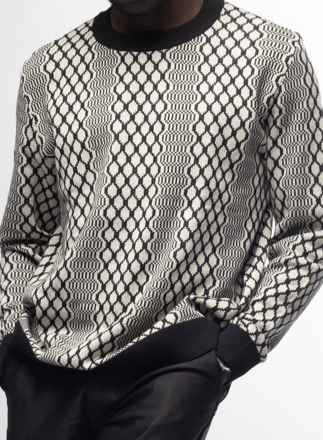 Black & White Kente Knitted Sweater